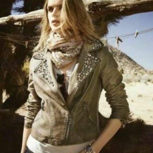 Sam Edelman Studded Brown Moto Faux Leather Jacket Size L - Picture 2 of 8